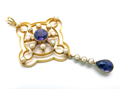 Lot 59 - An Edwardian Amethyst and Pearl Set Drop...