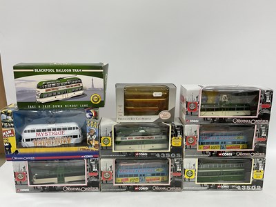 Lot 725 - Nine 1:76 scale Diecast model trams by Corgi,...
