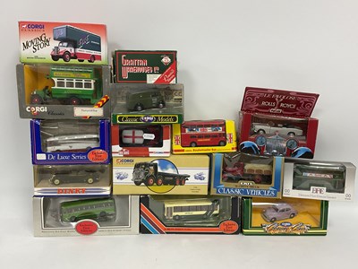 Lot 716 - Fifteen Diecast model cars, buses and...