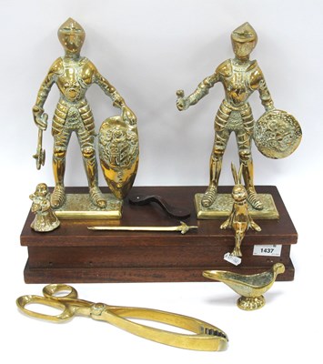 Lot 1437 - Brass Knights in Armour Figures, 26cm tall (2),...