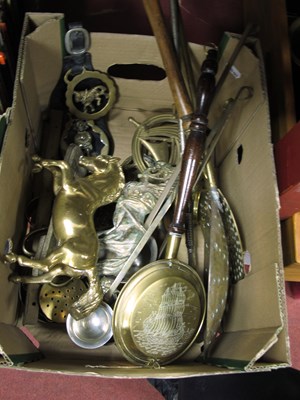 Lot 1057 - Three copper and brass whiskey, Rum and Brandy...