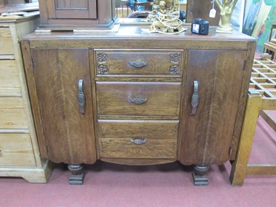 Lot 1541 - 1940's Oak Sideboard, the back with a half...