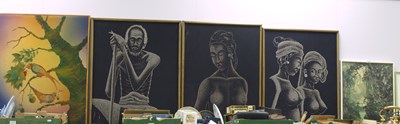 Lot 1019 - Four Indonesian Batik-style Works, with...