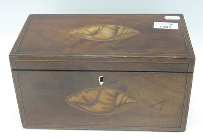 Lot 1461 - An antique mahogany tea caddy, featuring conch...