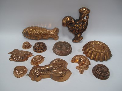 Lot 1457 - Collection of twelve vintage copper jelly...