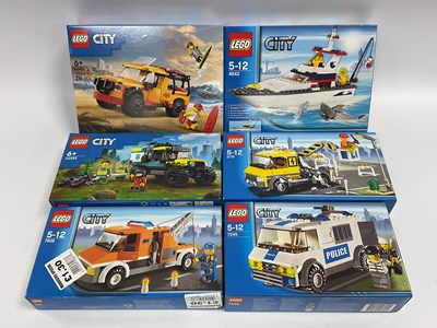 Lot 681 - Six Lego City Sets. #4642 Fishing Boat, #7638...