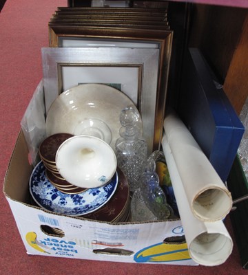 Lot 1293 - Prints, Aynsley cake plate, pottery comport,...
