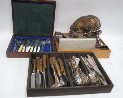 Lot 1401 - Stag Handled Steak Knives and Forks. Grape...
