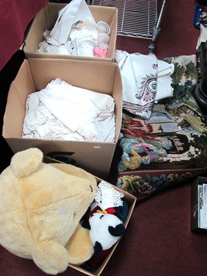 Lot 1301 - Needlework and linens, including a large...