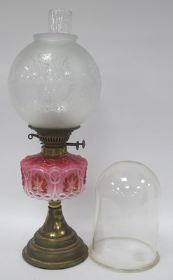 Lot 1576 - Early XX Century Oil Lamp with Pink Tinted...