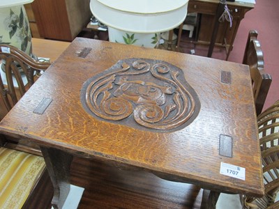 Lot 1707 - Oak Stool, a carved top, with initials M.P. on...