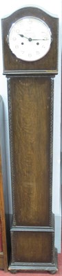 Lot 1649 - XX Century oak Grandmother Clock with a white...