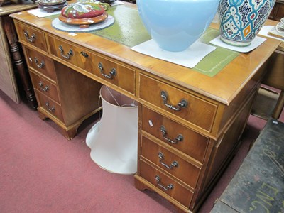 Lot 1697 - Yew Wood Pedestal Desk, with a green leather...