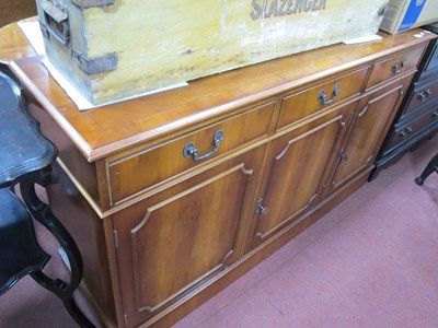 Lot 1668 - Yew Wood Sideboard, with three top drawers,...