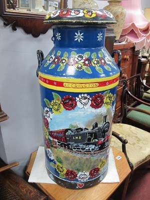 Lot 1717 - Twin Handled Painted Milk Churn, decorated...