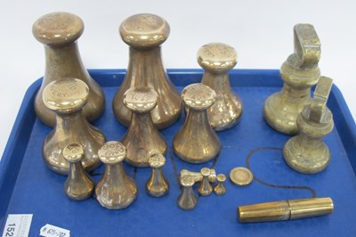 Lot 1527 - Sixteen Brass Weights from 4lb to 1/4oz, seven...