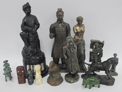 Lot 1528 - Group of figures in pewter, stone, resin,...