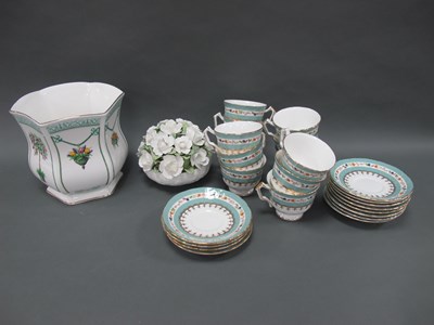 Lot 1355 - Aynsley Fruit & Turquoise Band Tea Ware, of...