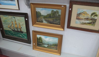 Lot 1629 - 'WB' Mountain Landscapes, pair of oils on...