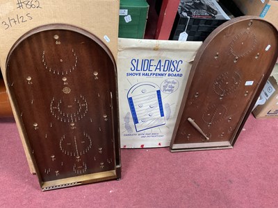 Lot 1142 - Two Bagatelle and Shove Halfpenny board (3).