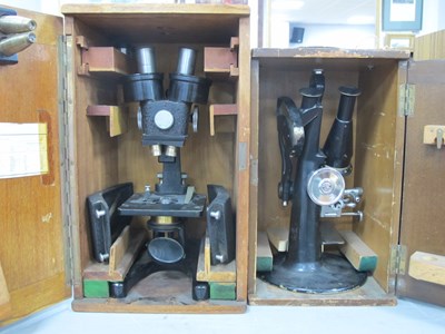 Lot 1578 - Two wooden boxed antique microscopes:...