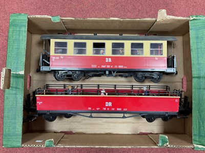 Lot 15 - Two LGB G scale German (DR) bogie coaches with...