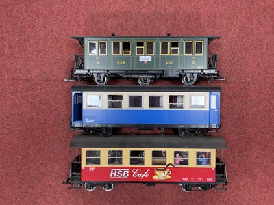 Lot 23 - Three LGB G scale coaches including a BDB...