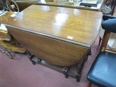 Lot 1617 - 1930s Oak Drop Leaf Table, on barley twist and...