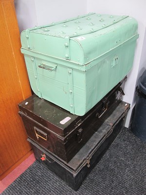 Lot 1658 - Black Painted Tin Trunk, together with two...