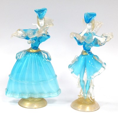 Lot 1341 - A Pair of Murano Glass Figurines in Turquoise,...