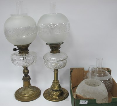 Lot 1573 - Two XIX Century Brass Oil Lamps, with glass...