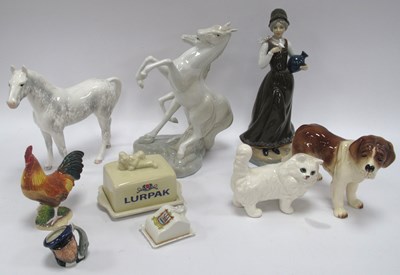 Lot 1419 - Sylvac Mottled Horse, Beswick white cat and...