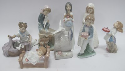 Lot 1356 - Eight Spanish Lladro porcelain figurines:...