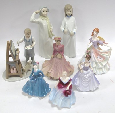 Lot 1406 - Eight porcelain figurines: two Spanish REX...