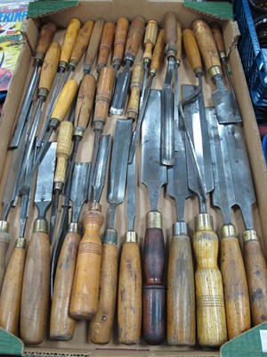 Lot 1537 - Chisels and Turned Wooden Handled Tools,...