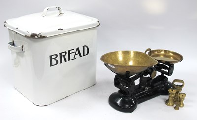 Lot 1532 - Vintage White Enamel Bread Bin, 33cm, together...