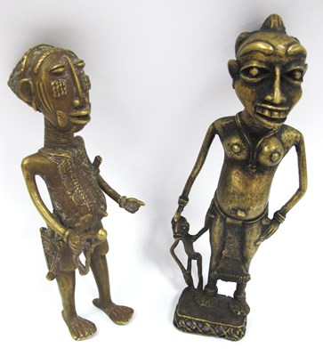 Lot 1421 - Brass African Female and Young Figure Group,...