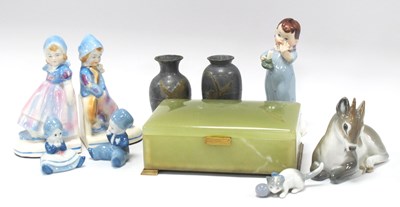 Lot 1321 - Onyx Box, 17cm wide, a Dux nightcap figurine,...