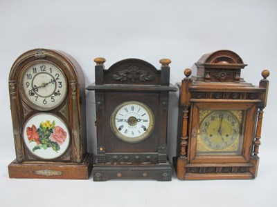 Lot 1081 - Three Wooden-cased Mantel Clocks, including a...