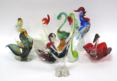 Lot 1266 - Nine Decorative Art Glass Bird Figurines,...