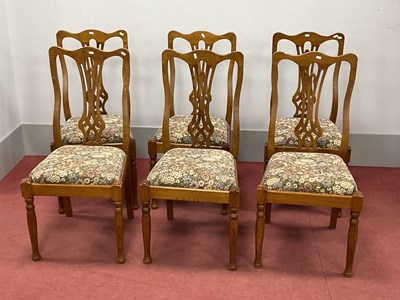Lot 1714 - Six matching oak dining chairs with pierced...
