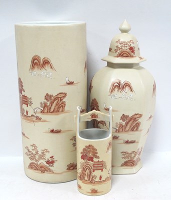 Lot 1167 - Three-piece Mid-century Hand Painted Chinese...