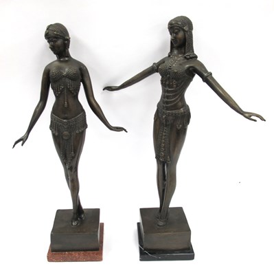 Lot 1426 - After Chiparus, a pair of art deco style...