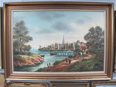 Lot 1560 - Duran Faine (British 1906) Dutch busy port...