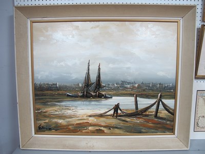 Lot 1587 - Edward. M. Elliott, Estuary scene with lone...