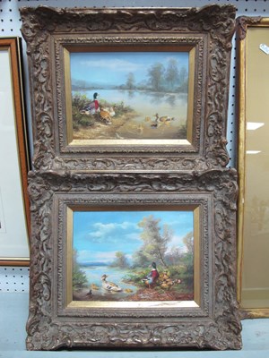 Lot 1575 - Boftor? Ducks on Waterfront, a pair of oils on...