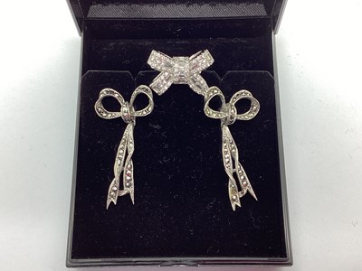Lot 199 - A Pair of Decorative Marcasite Set Bow Drop...