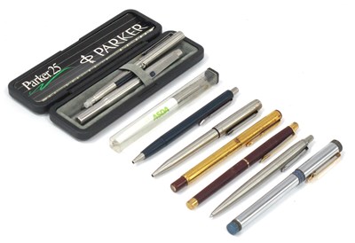 Lot 1400 - Parker 25 Fountain Pen, a biro and other...