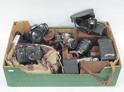 Lot 1182 - Cameras, including SLR, folding, box and...