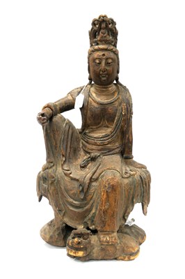 Lot 1135 - A Large Chinese Carved Wood Figure of Guanyin,...